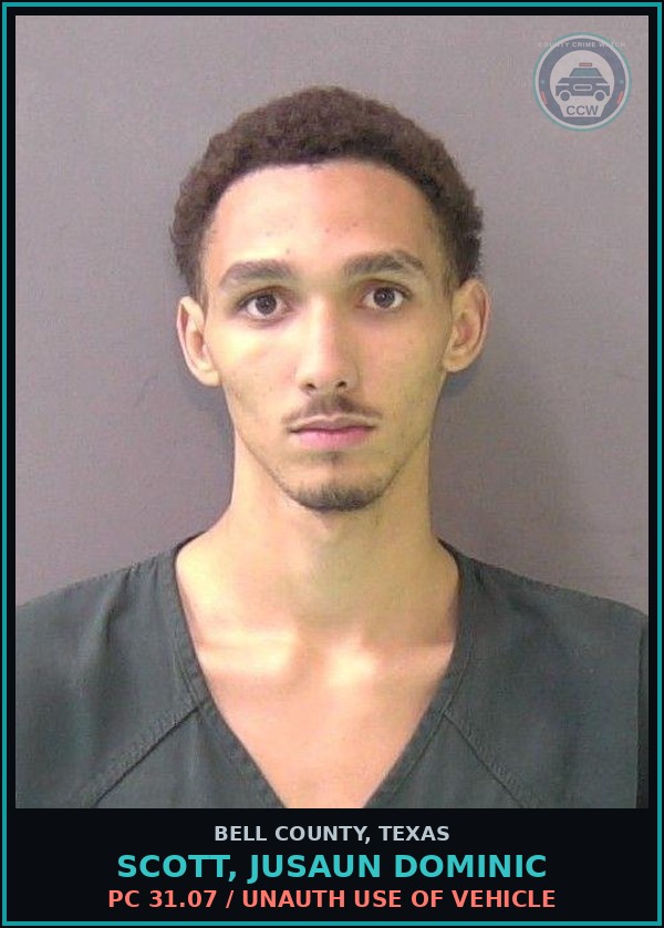 Booking mugshot of SCOTT, JUSAUN DOMINIC in Bell County