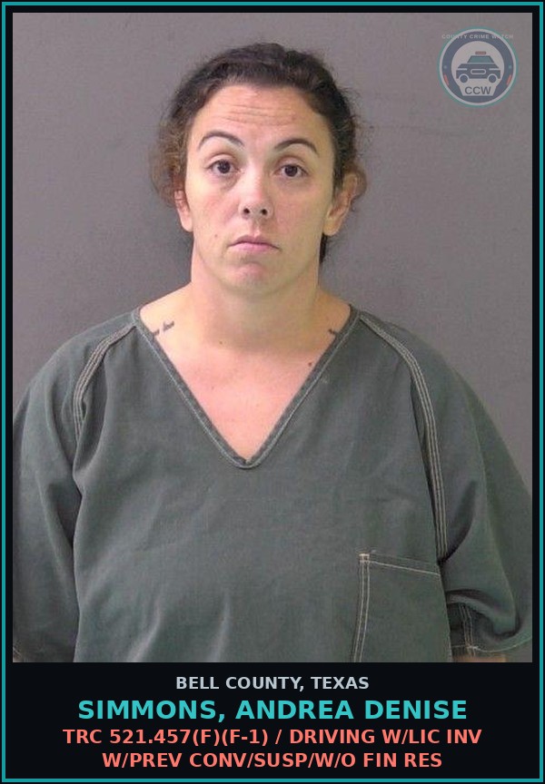 Booking mugshot of SIMMONS, ANDREA DENISE in Bell County