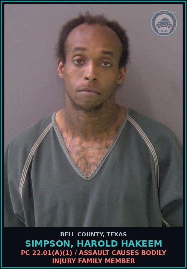 Booking mugshot of SIMPSON, HAROLD HAKEEM in Bell County