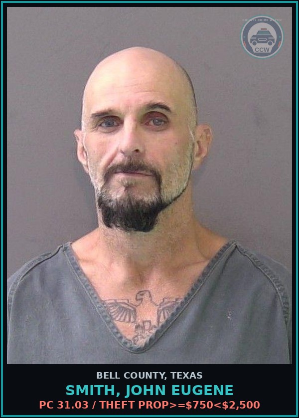 Booking mugshot of SMITH, JOHN EUGENE in Bell County