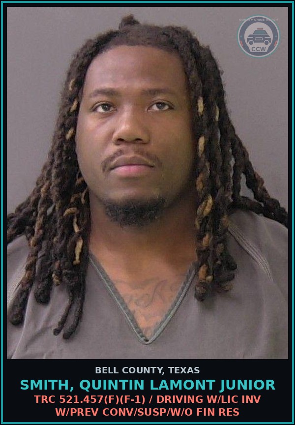 Booking mugshot of SMITH, QUINTIN LAMONT JUNIOR in Bell County