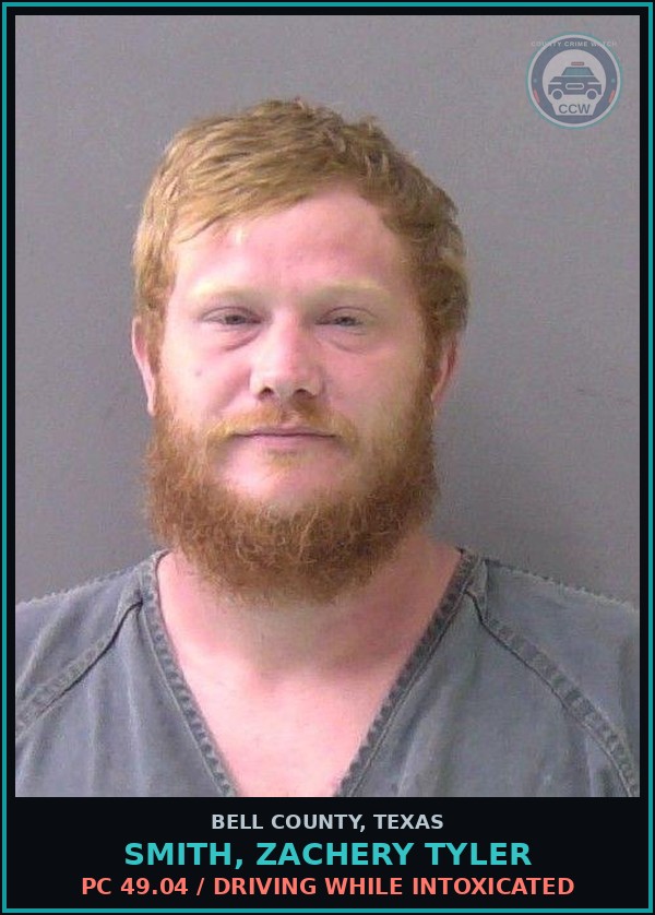 Booking mugshot of SMITH, ZACHERY TYLER in Bell County