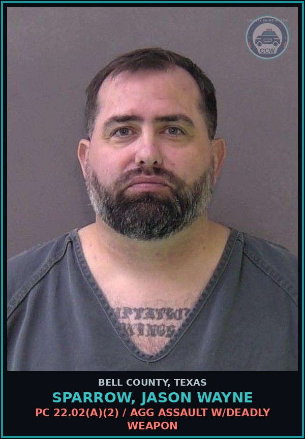 Booking mugshot of SPARROW, JASON WAYNE in Bell County