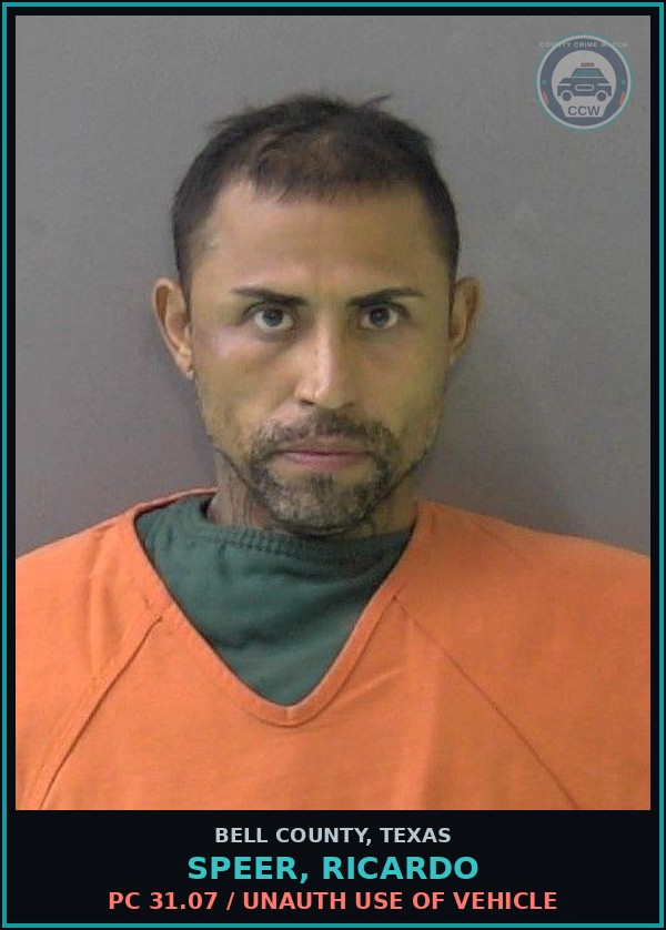 Booking mugshot of SPEER, RICARDO in Bell County