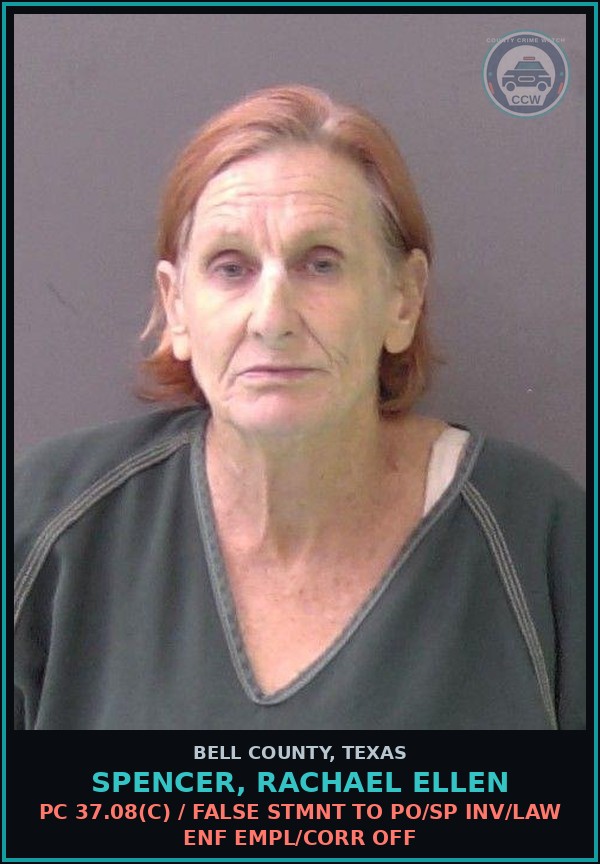 Booking mugshot of SPENCER, RACHAEL ELLEN in Bell County