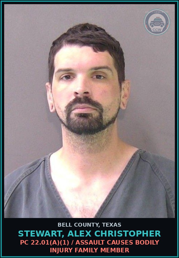 Booking mugshot of STEWART, ALEX CHRISTOPHER in Bell County