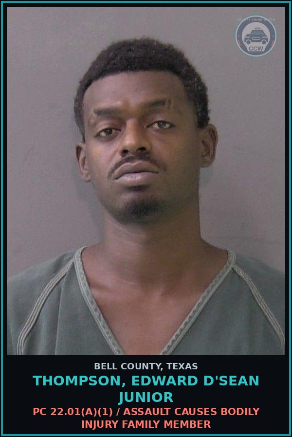Booking mugshot of THOMPSON, EDWARD D'SEAN JUNIOR in Bell County