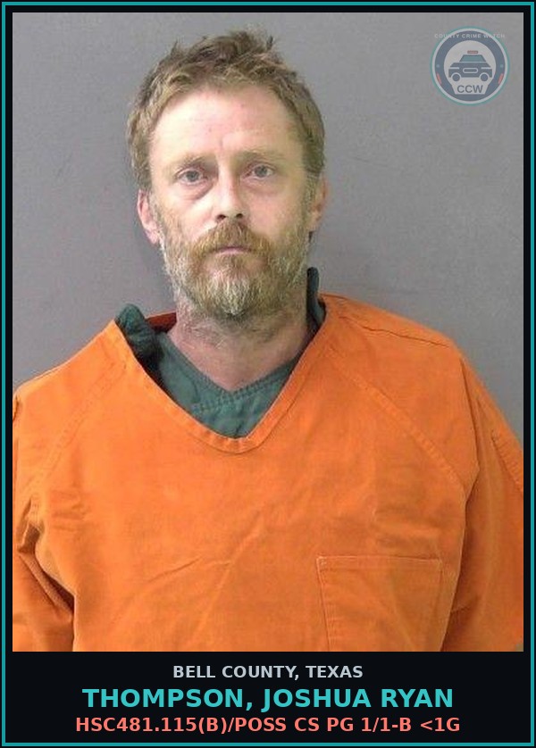 Booking mugshot of THOMPSON, JOSHUA RYAN in Bell County