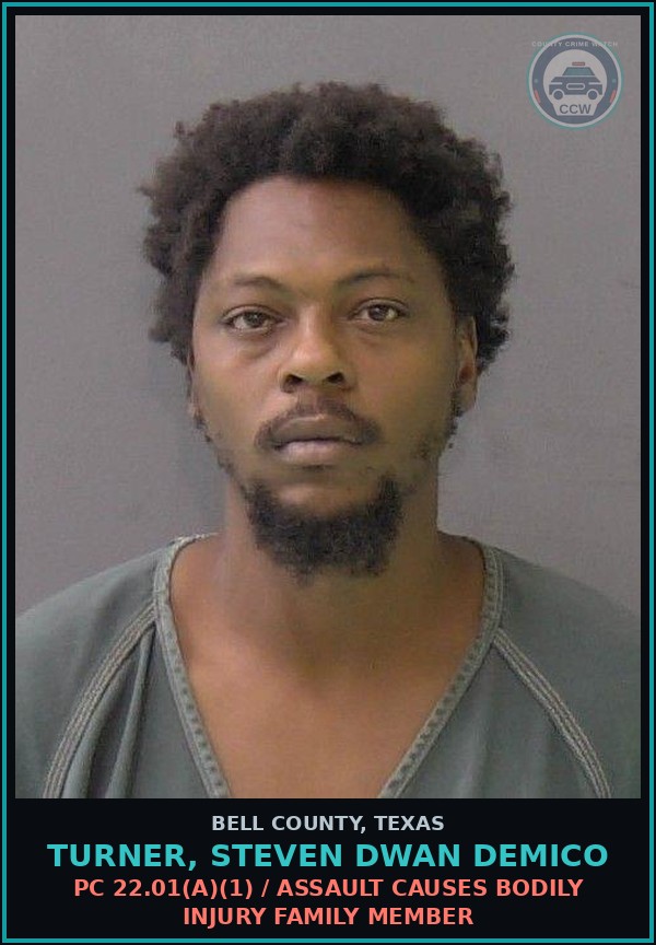 Booking mugshot of TURNER, STEVEN DWAN DEMICO in Bell County