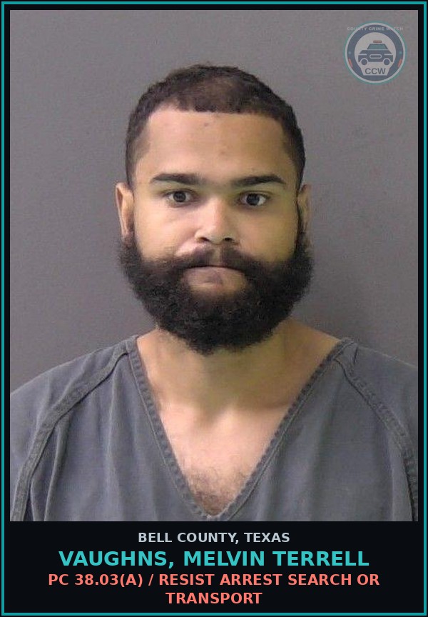 Booking mugshot of VAUGHNS, MELVIN TERRELL in Bell County