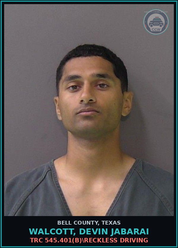 Booking mugshot of WALCOTT, DEVIN JABARAI in Bell County