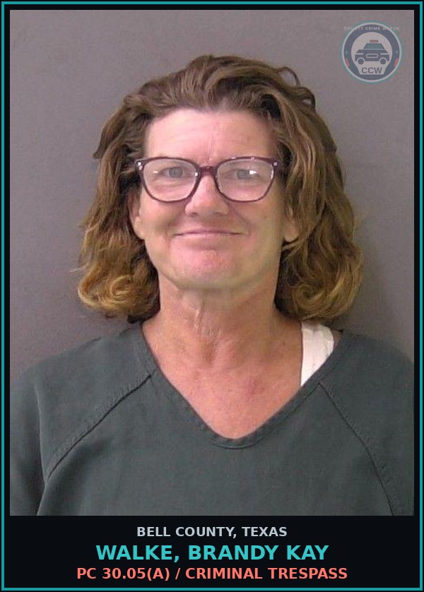 Booking mugshot of WALKE, BRANDY KAY in Bell County