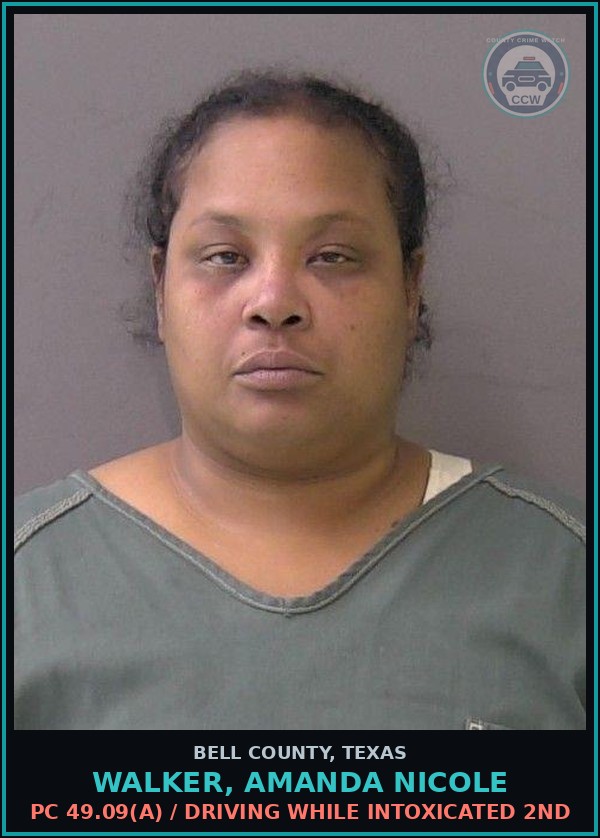 Booking mugshot of WALKER, AMANDA NICOLE in Bell County