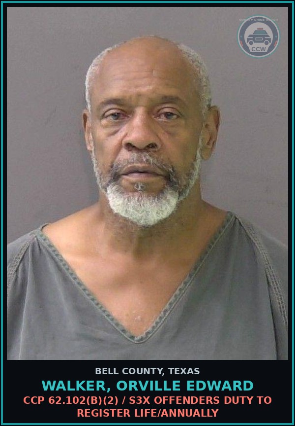 Booking mugshot of WALKER, ORVILLE EDWARD in Bell County