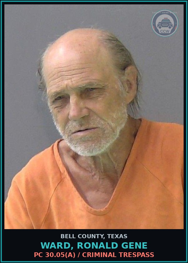 Booking mugshot of WARD, RONALD GENE in Bell County