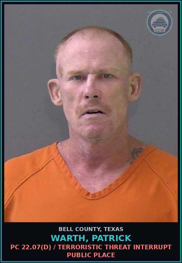 Booking mugshot of WARTH, PATRICK in Bell County
