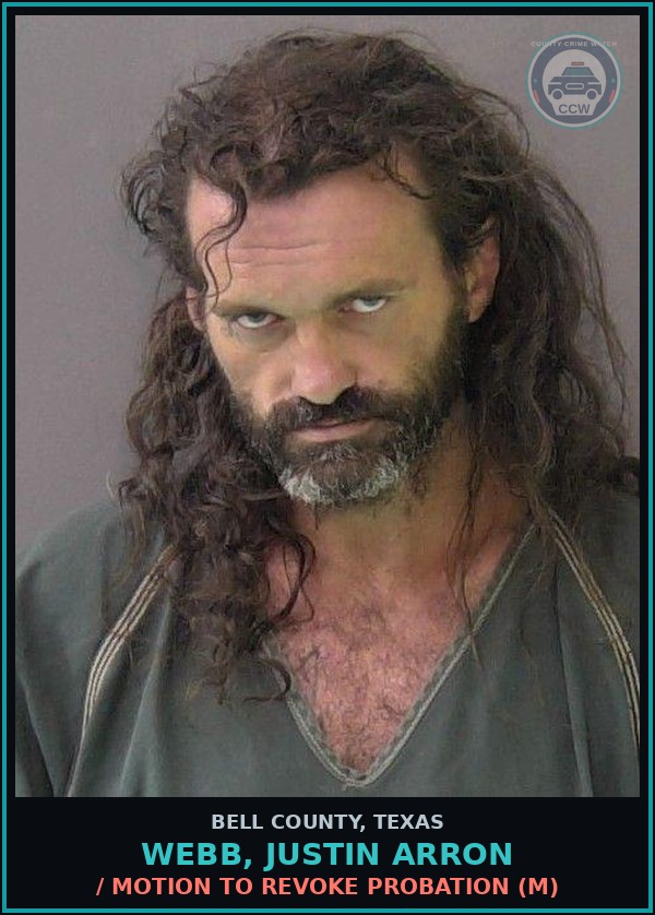 Booking mugshot of WEBB, JUSTIN ARRON in Bell County