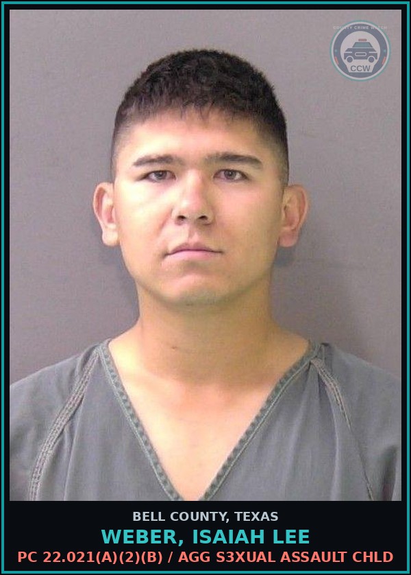Booking mugshot of WEBER, ISAIAH LEE in Bell County