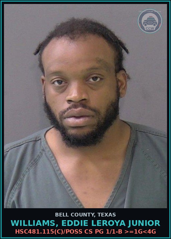 Booking mugshot of WILLIAMS, EDDIE LEROYA JUNIOR in Bell County