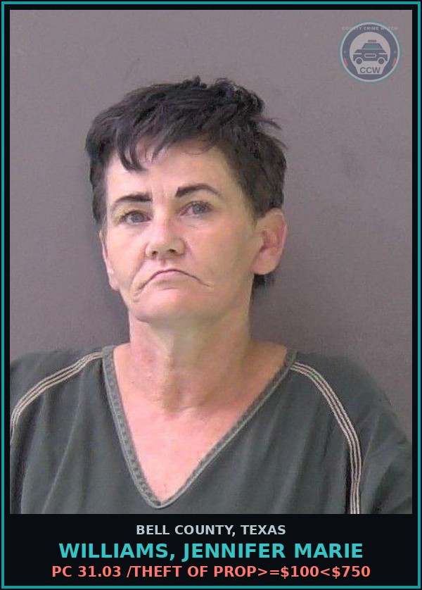 Booking mugshot of WILLIAMS, JENNIFER MARIE in Bell County