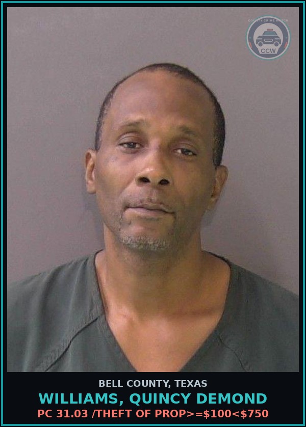 Booking mugshot of WILLIAMS, QUINCY DEMOND in Bell County