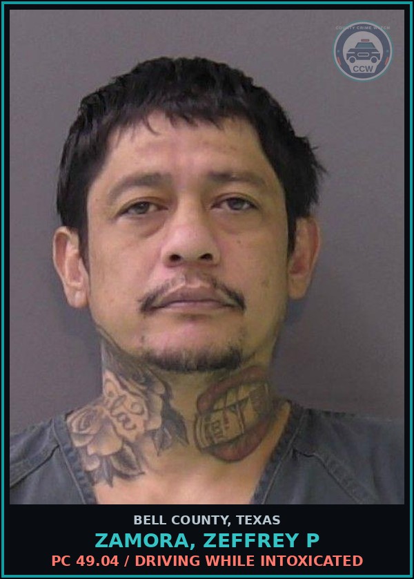Booking mugshot of ZAMORA, ZEFFREY P in Bell County
