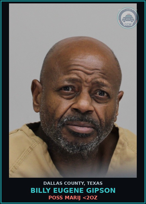 Booking mugshot of BILLY EUGENE GIPSON in Dallas County