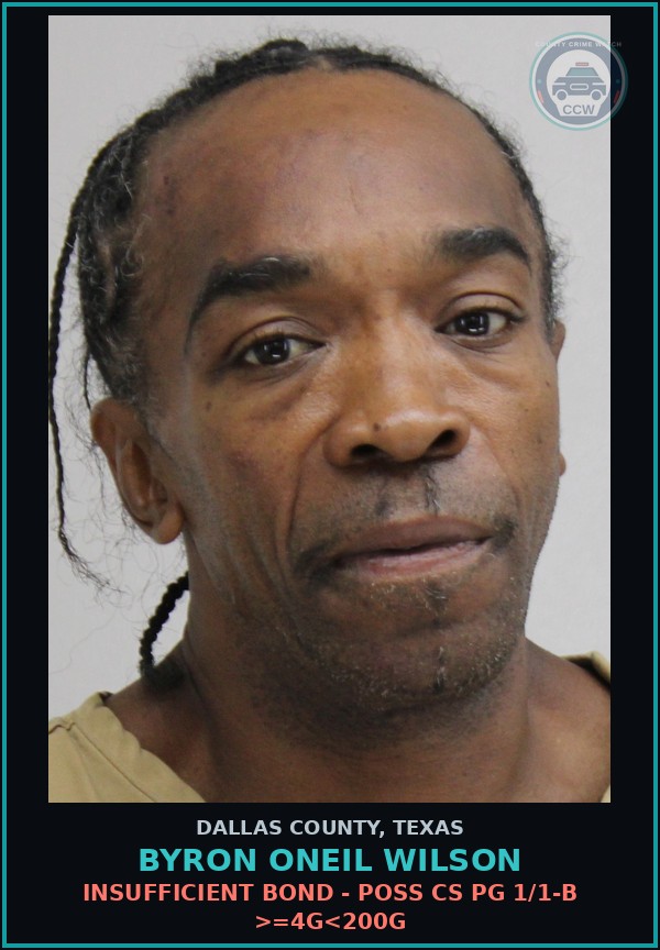 Booking mugshot of BYRON ONEIL WILSON in Dallas County