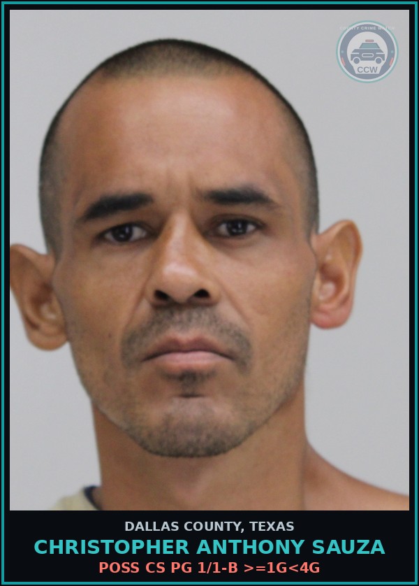 Booking mugshot of CHRISTOPHER ANTHONY SAUZA in Dallas County