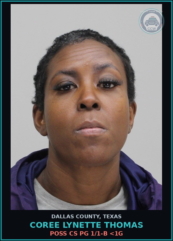 Booking mugshot of COREE LYNETTE THOMAS in Dallas County