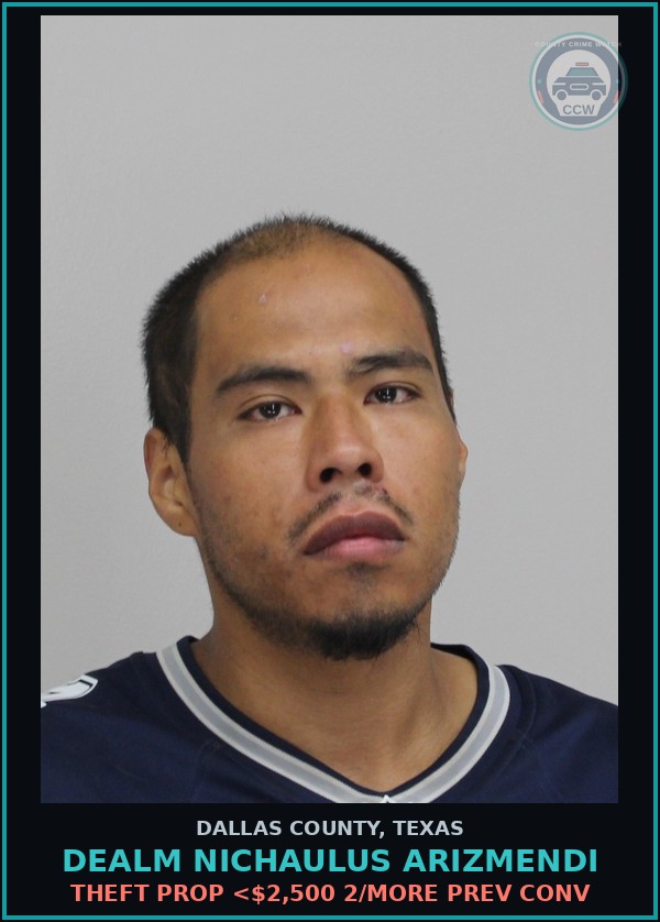 Booking mugshot of DEALM NICHAULUS ARIZMENDI in Dallas County