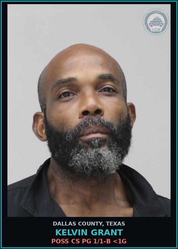 Booking mugshot of KELVIN GRANT in Dallas County