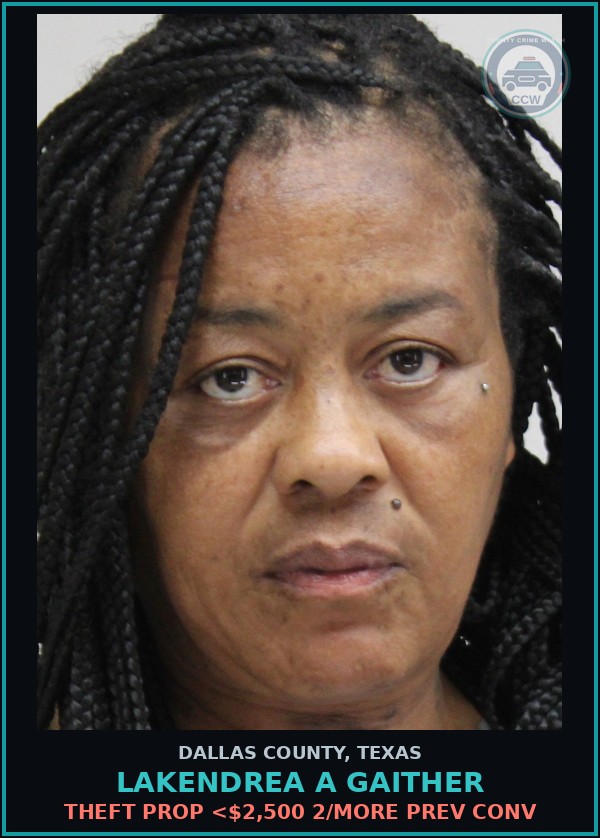 Booking mugshot of LAKENDREA A GAITHER in Dallas County