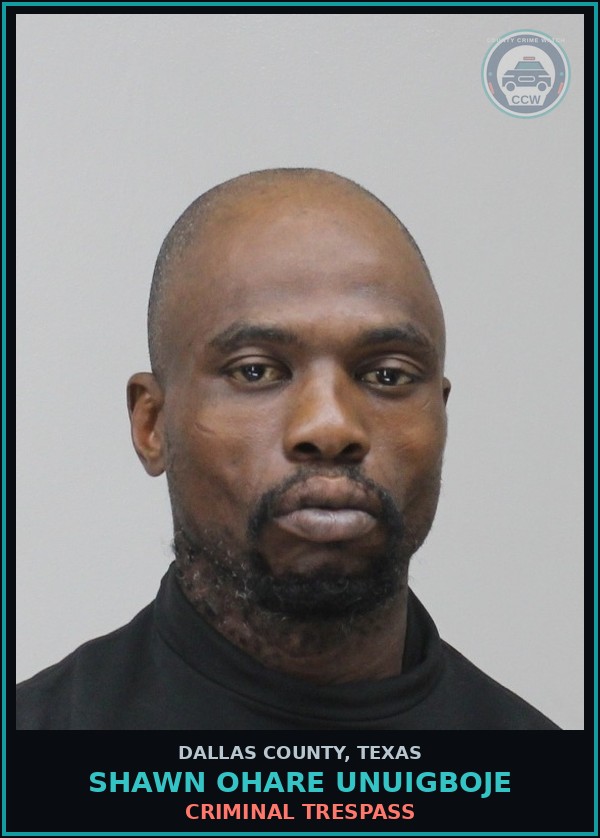 Booking mugshot of SHAWN OHARE UNUIGBOJE in Dallas County