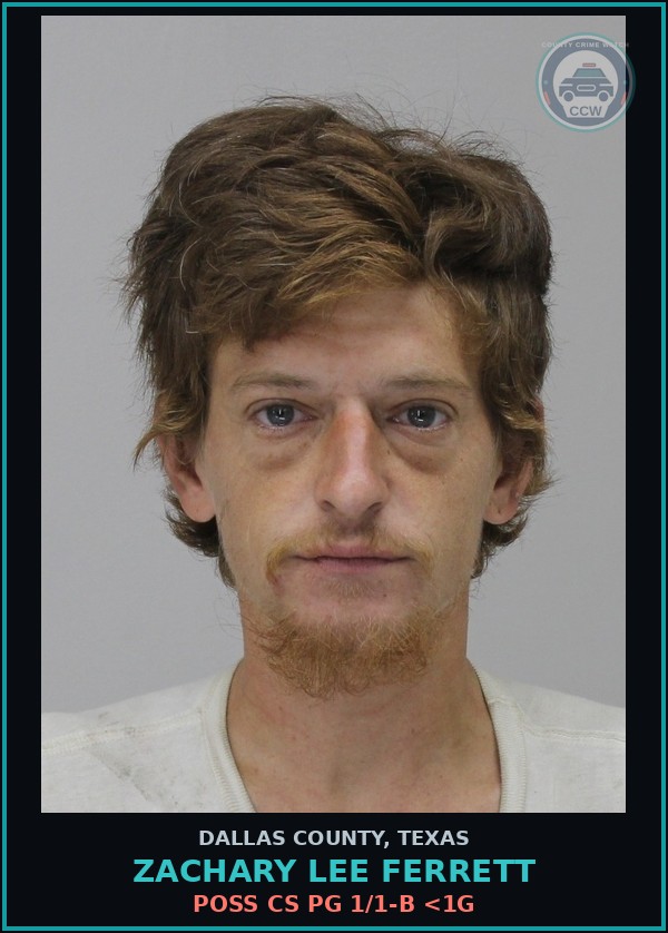 Booking mugshot of ZACHARY LEE FERRETT in Dallas County