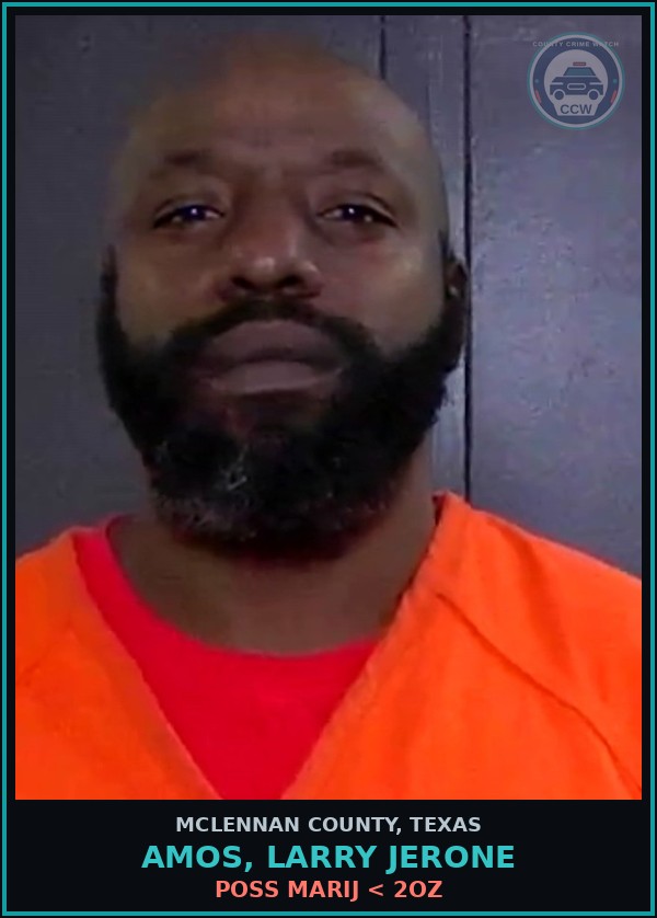 Booking mugshot of AMOS, LARRY JERONE in McLennan County