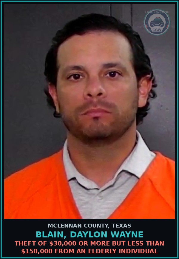 Booking mugshot of BLAIN, DAYLON WAYNE in McLennan County