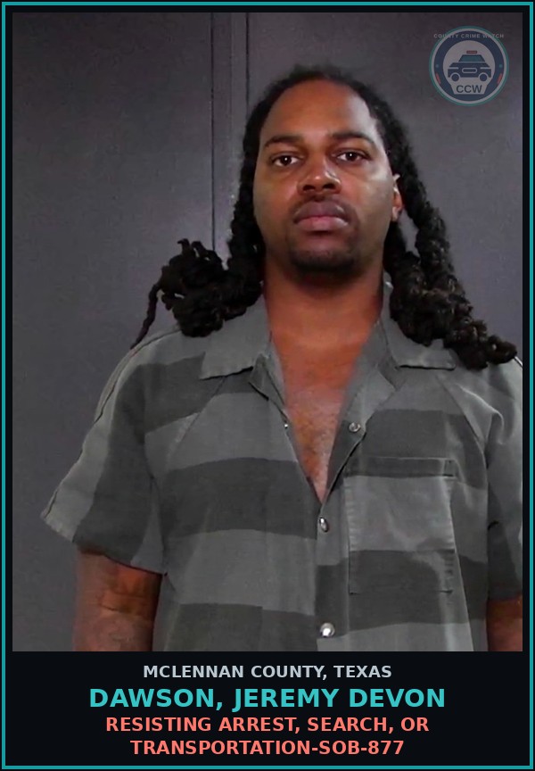Booking mugshot of DAWSON, JEREMY DEVON in McLennan County