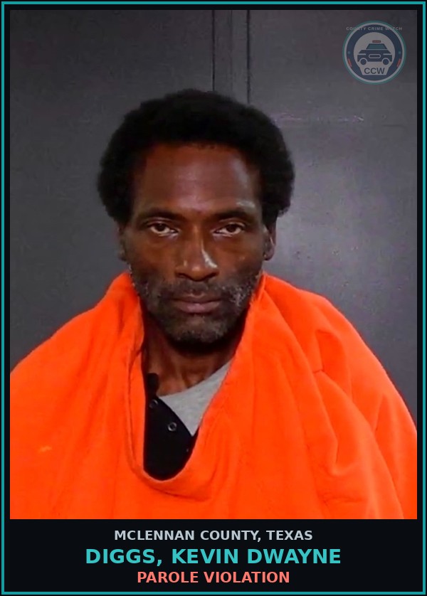 Booking mugshot of DIGGS, KEVIN DWAYNE in McLennan County