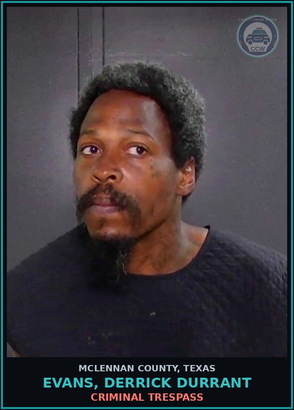 Booking mugshot of EVANS, DERRICK DURRANT in McLennan County