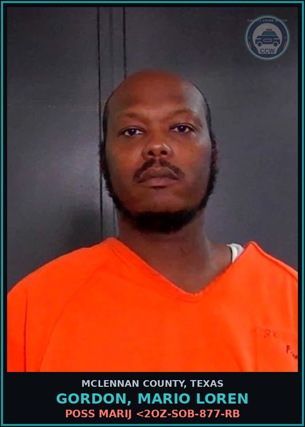 Booking mugshot of GORDON, MARIO LOREN in McLennan County