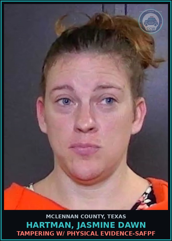 Booking mugshot of HARTMAN, JASMINE DAWN in McLennan County