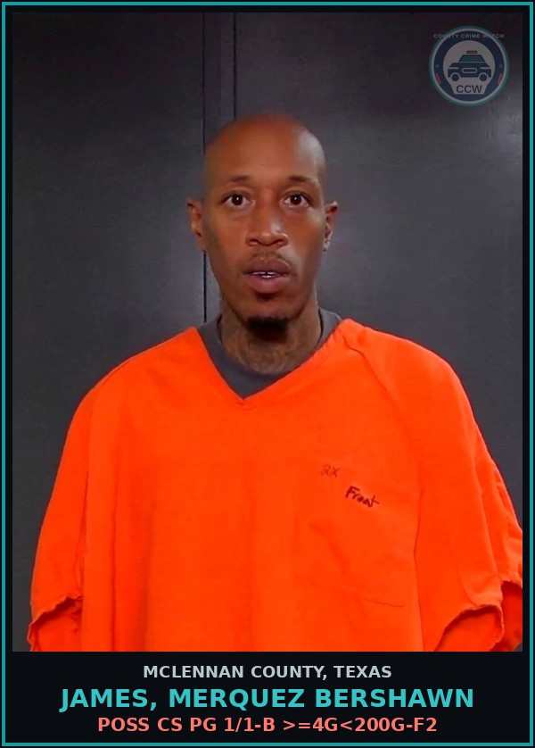 Booking mugshot of JAMES, MERQUEZ BERSHAWN in McLennan County