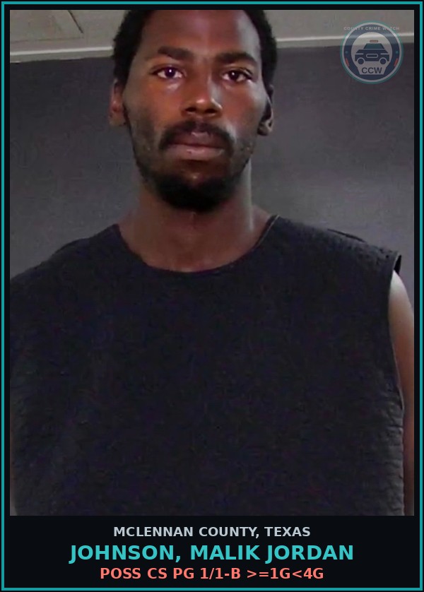 Booking mugshot of JOHNSON, MALIK JORDAN in McLennan County