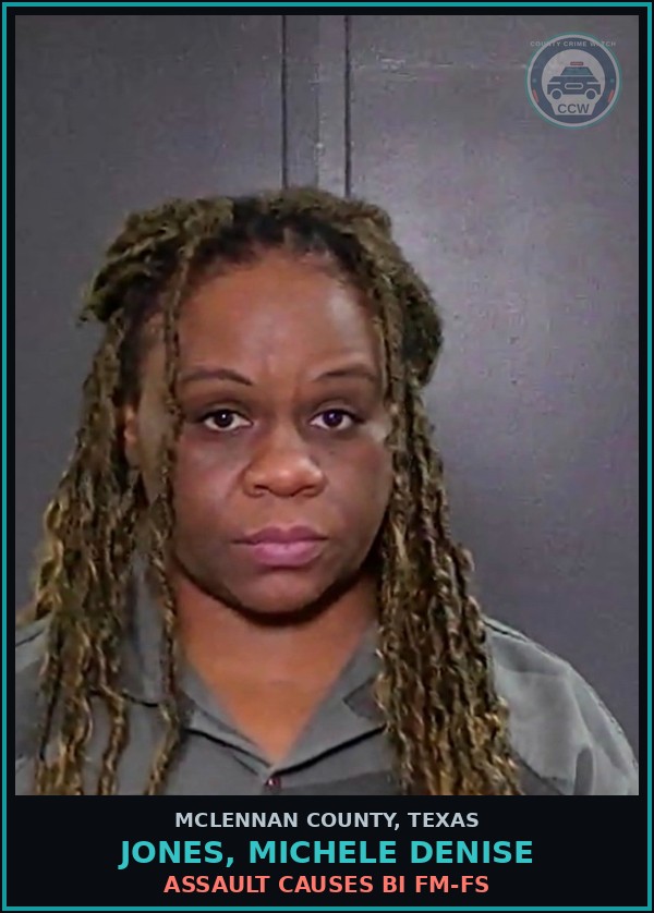 Booking mugshot of JONES, MICHELE DENISE in McLennan County