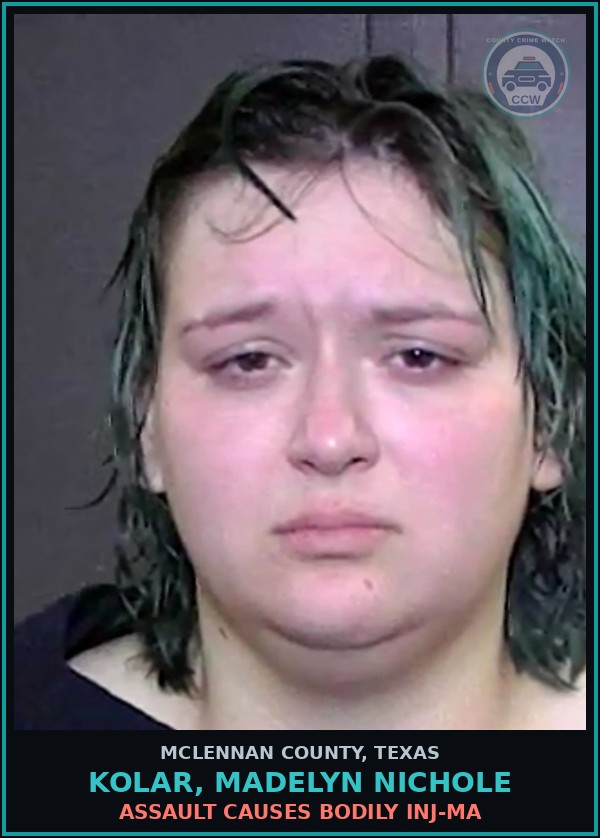 Booking mugshot of KOLAR, MADELYN NICHOLE in McLennan County