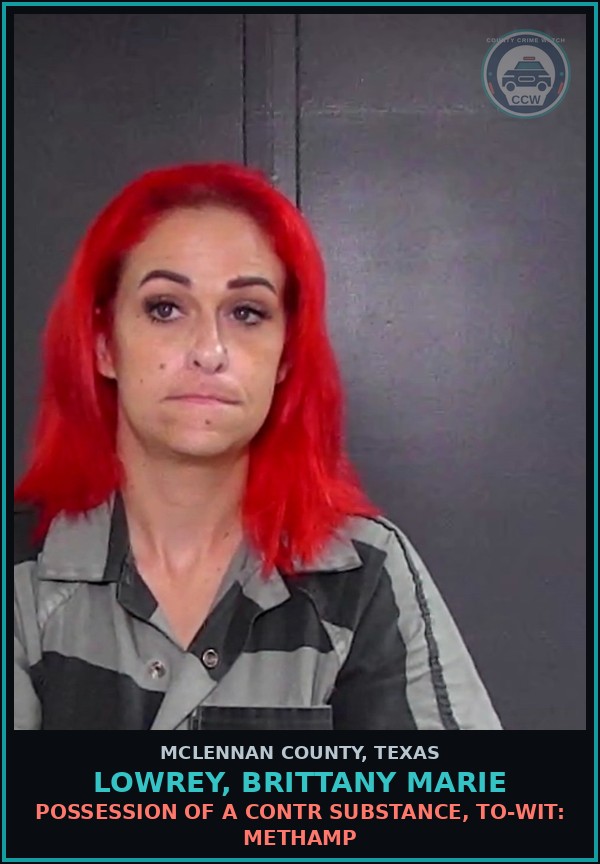 Booking mugshot of LOWREY, BRITTANY MARIE in McLennan County
