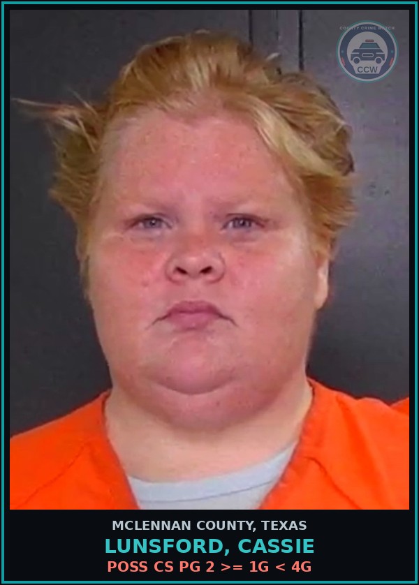 Booking mugshot of LUNSFORD, CASSIE in McLennan County