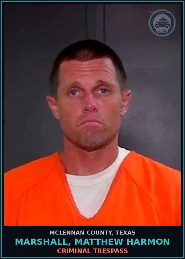Booking mugshot of MARSHALL, MATTHEW HARMON in McLennan County