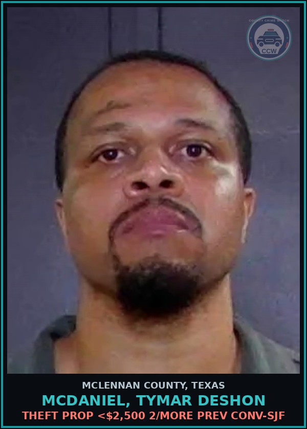 Booking mugshot of MCDANIEL, TYMAR DESHON in McLennan County